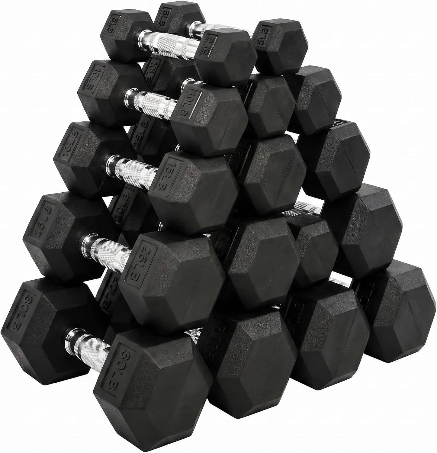 Dumbbell Set 15 lb-550 lb, Rubber Hex Free Weights Without Rack, Heavy-Duty Home Gym Equipment for Strength Training, Muscle Building and Full Body Workouts