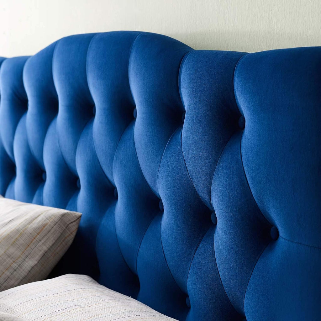 Modway Annabel Diamond Tufted Performance Velvet Full Headboard in Navy