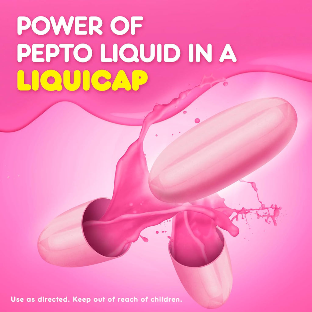 Pepto Bismol Liquicaps, Upset Stomach Relief, Nausea Relief, Heartburn Relief, Indigestion Relief, Anti Diarrhea Medication for Adults - 5 Symptom Fast Relief, No Flavor, 48 ct (Pack of 12)