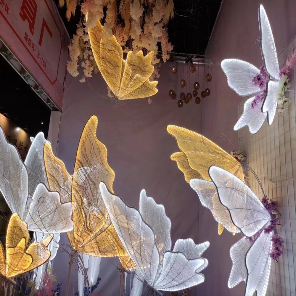 Wedding Butterfly Led Lamp Set of 2, Hanging Butterfly Light Decor, Wedding Dance Floor Props, Butterfly Hanging Decor Props for Wedding Christmas Party(White Light,31.5IN/80CM)