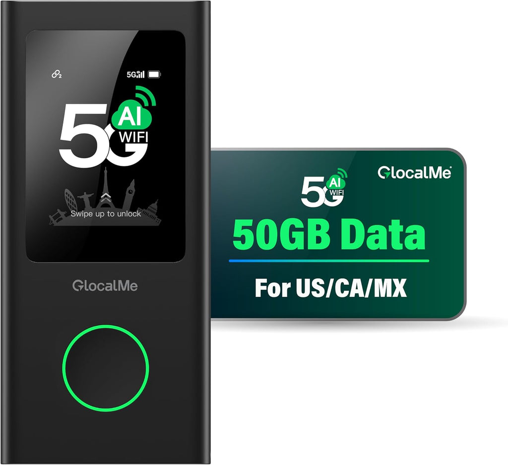 GlocalMe Numen Air 5G Hotspot with 50GB US/CA/MX Data 90Days, Portable WiFi Hotspot for Travel, Ultra High Speed Mobile Hotspot Device with Touch Screen, No SIM Card Required, 16 Connected Devices