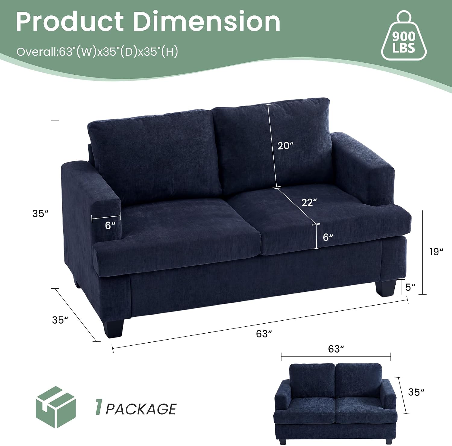 Fiona's magic 7 Seats Couch Set, 3 Piece Set Comfy Couch, 2 Loveseat & 3 Seater Sofa with Deep Seats for Living Room, Modern Sleeper Sofa, Navy Chenille