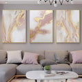 Large Pink Abstract Canvas Wall Art for Living Room-Gold Framed Abstract Oil Painting for Bedroom-3 Pieces Modern Pictures Wall Decer For Home Decor Ready to Hang 72x36 inches