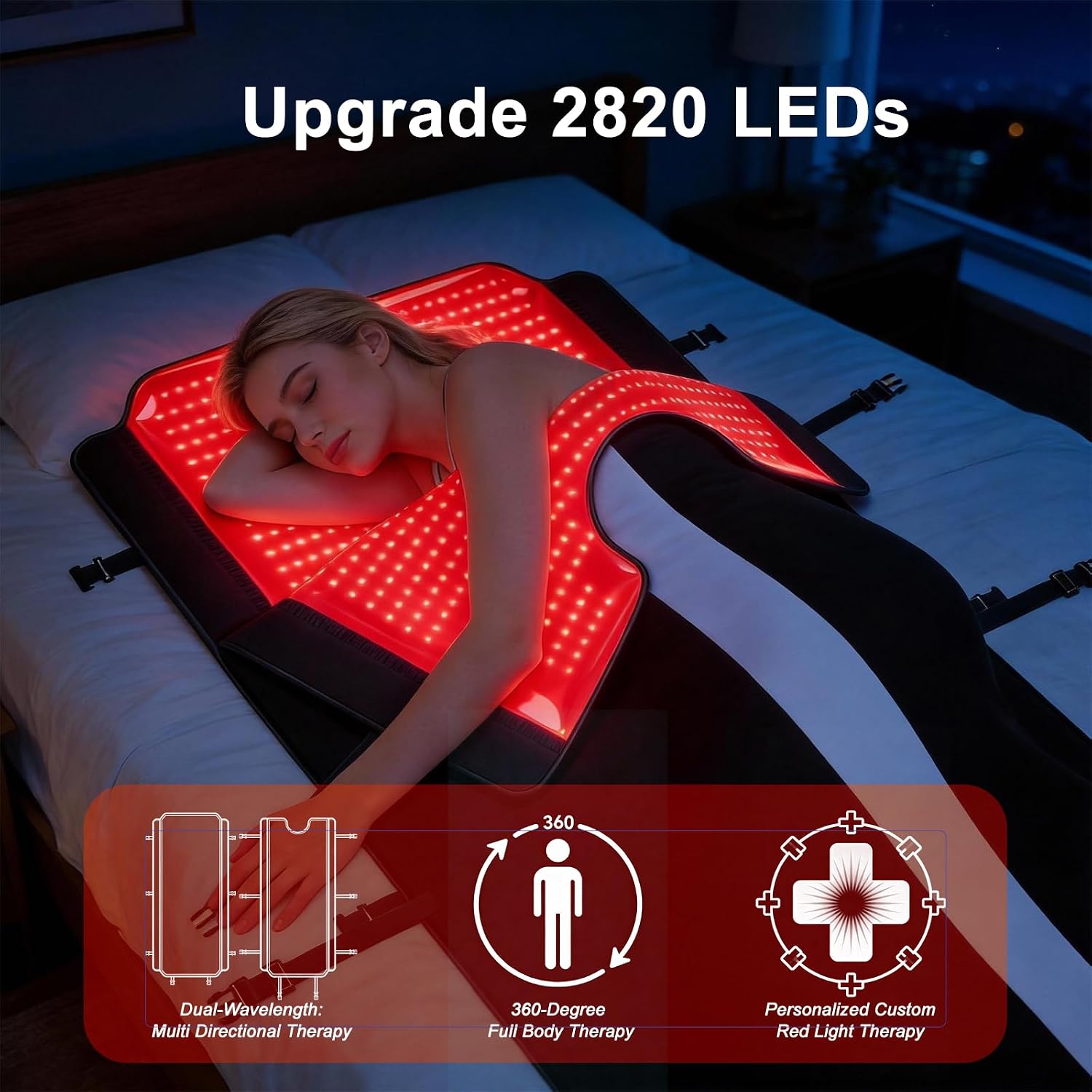 Full Body Red Light Therapy Mat, 78.7' * 74.8' Whole Red Light Therapy Pad for Body with 660nm & 850nm, 2820 LEDs redlight Blanket with Adjustable Timer & Intensity, Gifts for Women, Men, and Pets