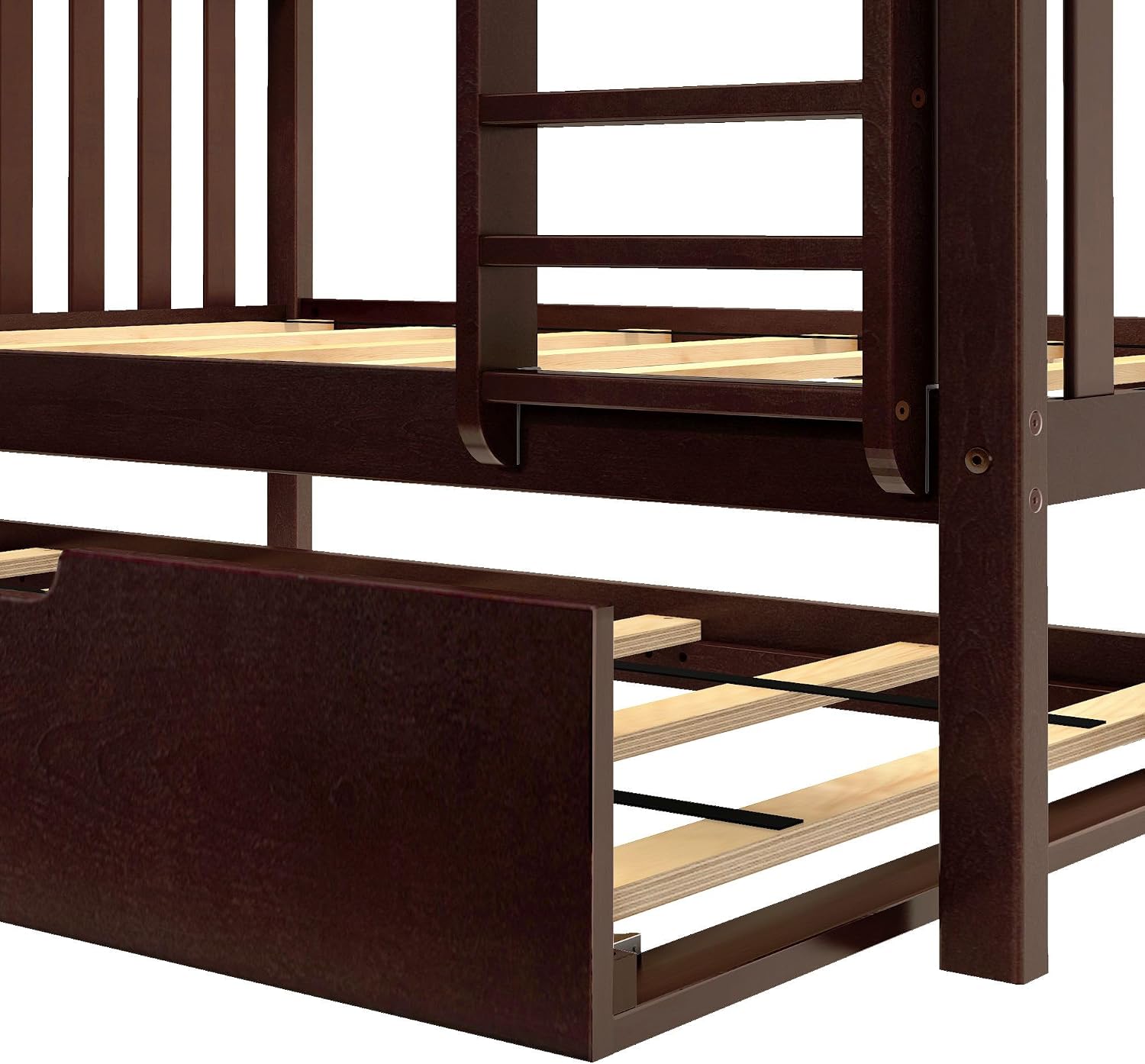 Max & Lily Bunk Bed, Twin-Over-Twin Wood Bed Frame For Kids With Trundle, Espresso