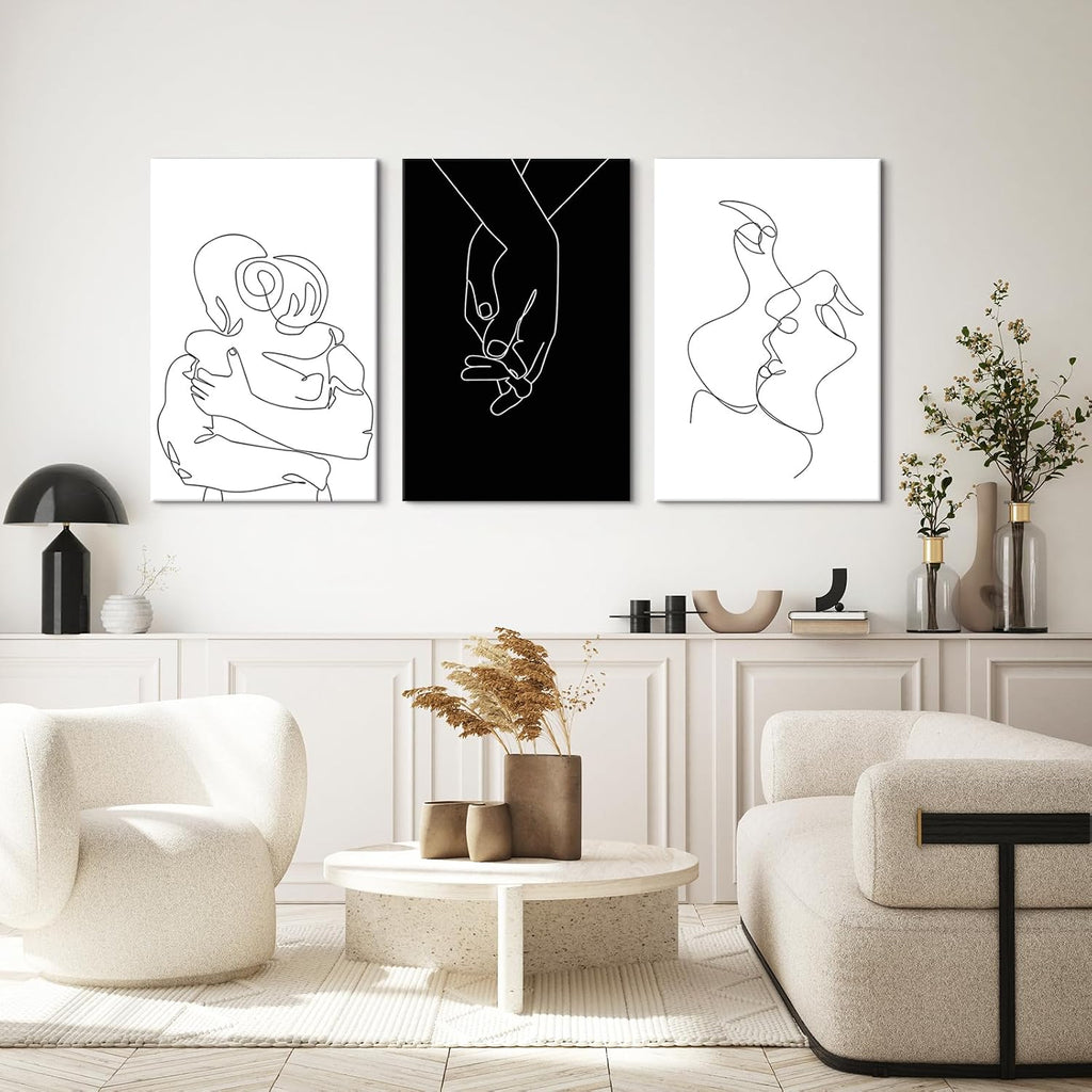 Couples Wall Decor Black and White Canvas Wall Art Minimalist Line Drawing Art Poster Prints Romantic Couple Love Painting Pictures for Bedroom Bathroom Living Room Office Decor 24'x32'