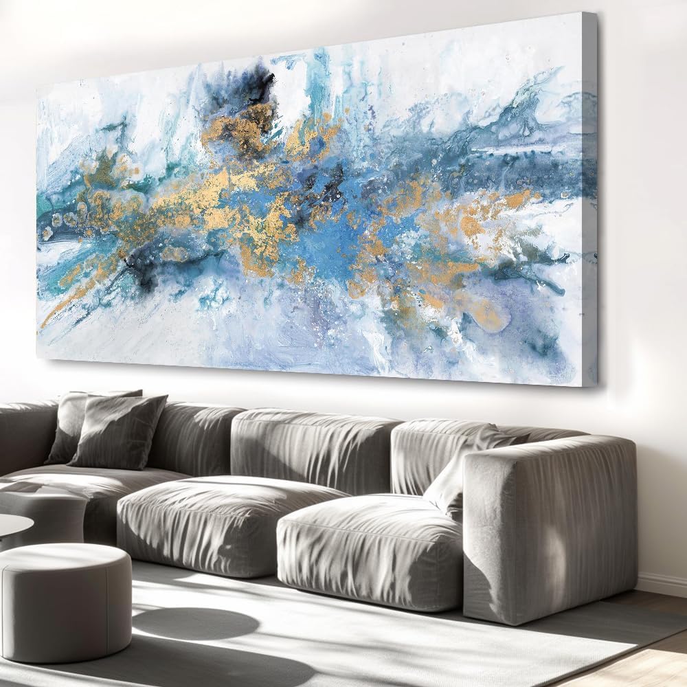 Abstract Wall Art For Living Room Large Size Navy Blue Canvas Wall Art Abstract Wall Decor Abstract Art Paintings Fantasy Colorful on White Background Modern Artwork Decor for Bedroom Bathroom Kitchen Office decor Framed pictures 71'x36'
