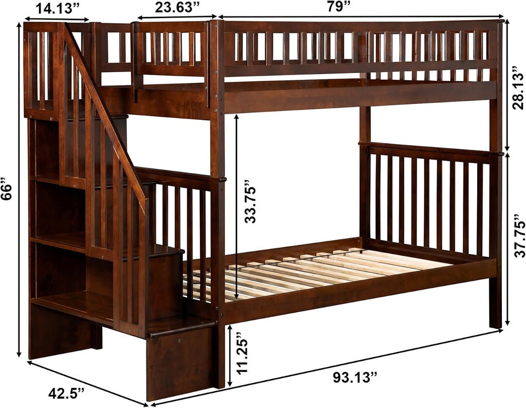 AFI, Woodland Staircase Bunk Bed Twin Over Twin, Walnut