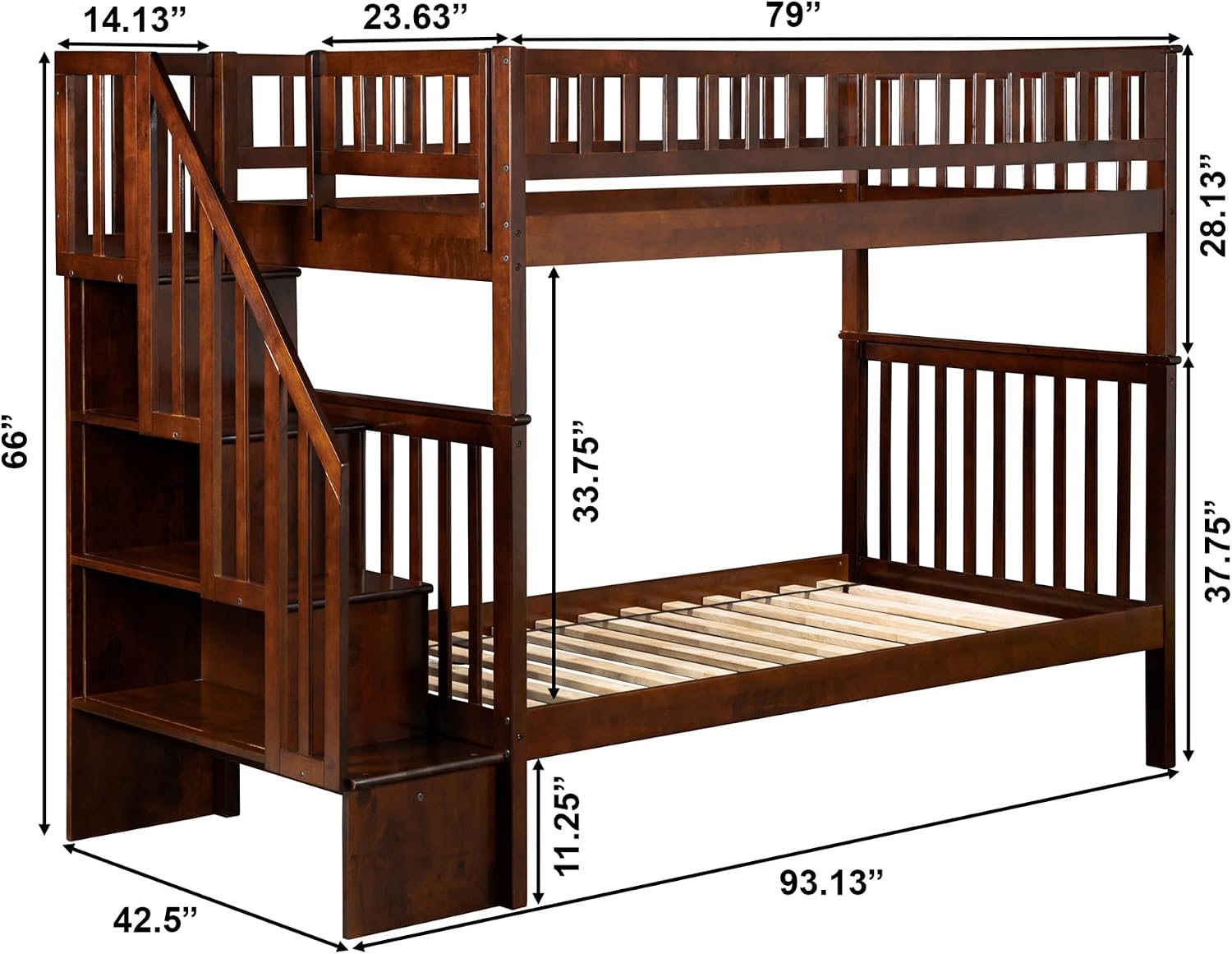 AFI, Woodland Staircase Bunk Bed Twin Over Twin, Walnut