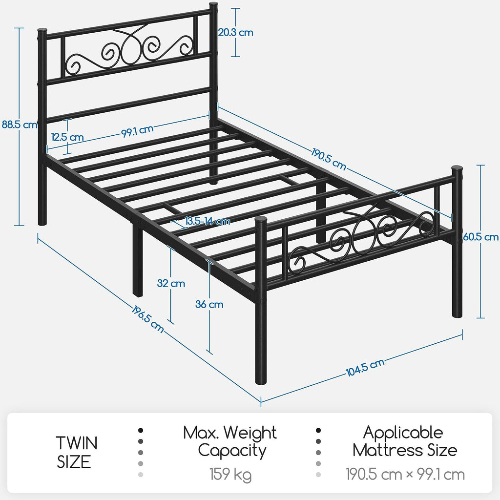 Yaheetech 2 Pcs Classic Metal Platform Bed Frame with Headboard and Footboard Flower Design Mattress Foundation Easy Set Up Structure Twin Size Black
