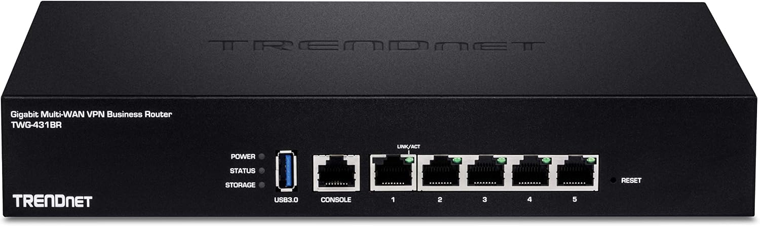 TRENDnet Gigabit Multi-WAN VPN Business Router, TWG-431BR, 5 x Gigabit Ports, 1 x Console Port, QoS, Inter-VLAN Routing, Dynamic Routing, Load-Balancing, High Availability, Online Firmware Updates