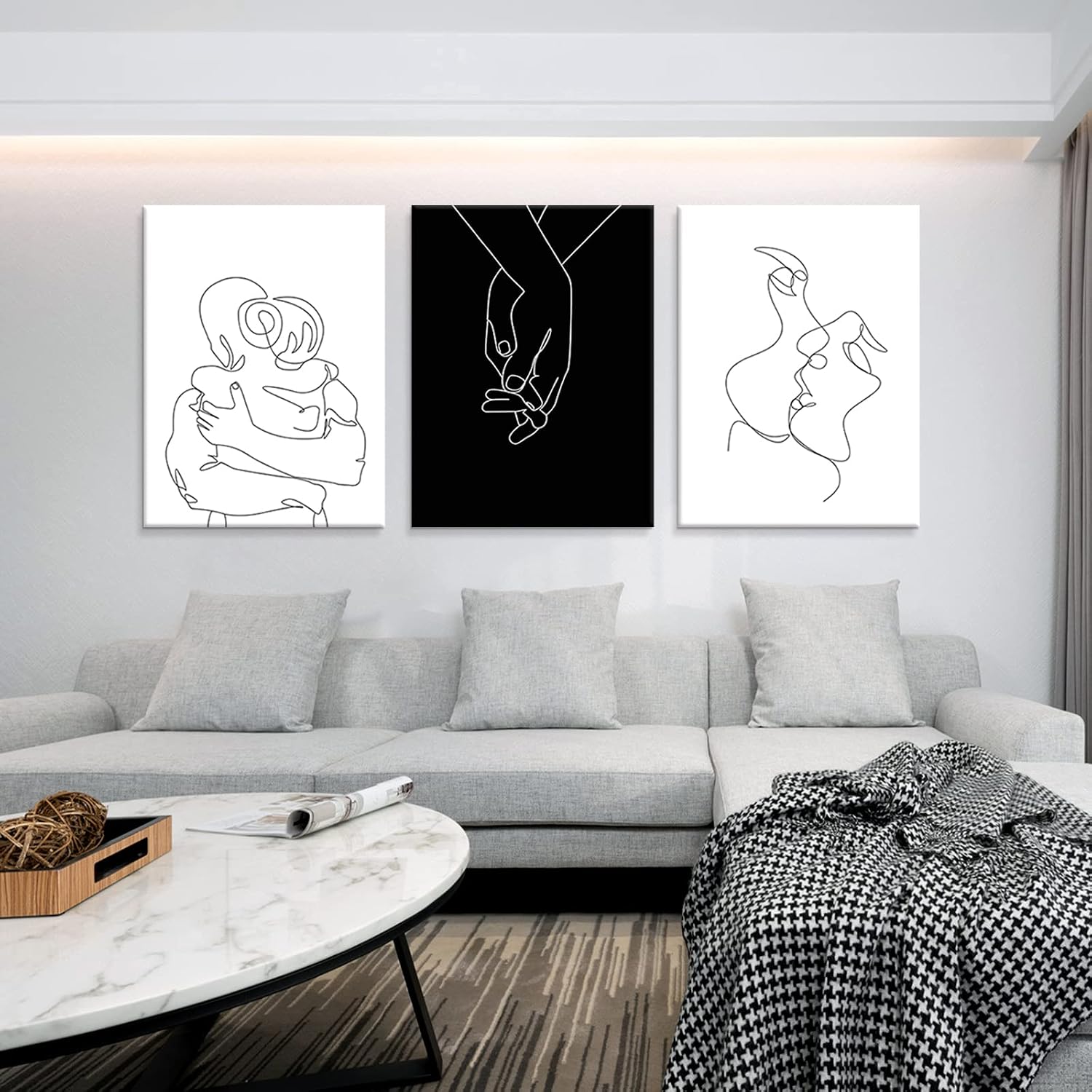 Couples Wall Decor Black and White Canvas Wall Art Minimalist Line Drawing Art Poster Prints Romantic Couple Love Painting Pictures for Bedroom Bathroom Living Room Office Decor 24'x32'