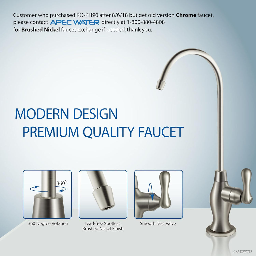 APEC Water RO-PH90, 6-Stage Alkaline Under Sink Reverse Osmosis Water Filter System, NSF Certified 372 & 58, 90 GPD, Reduces 99% of Impurities