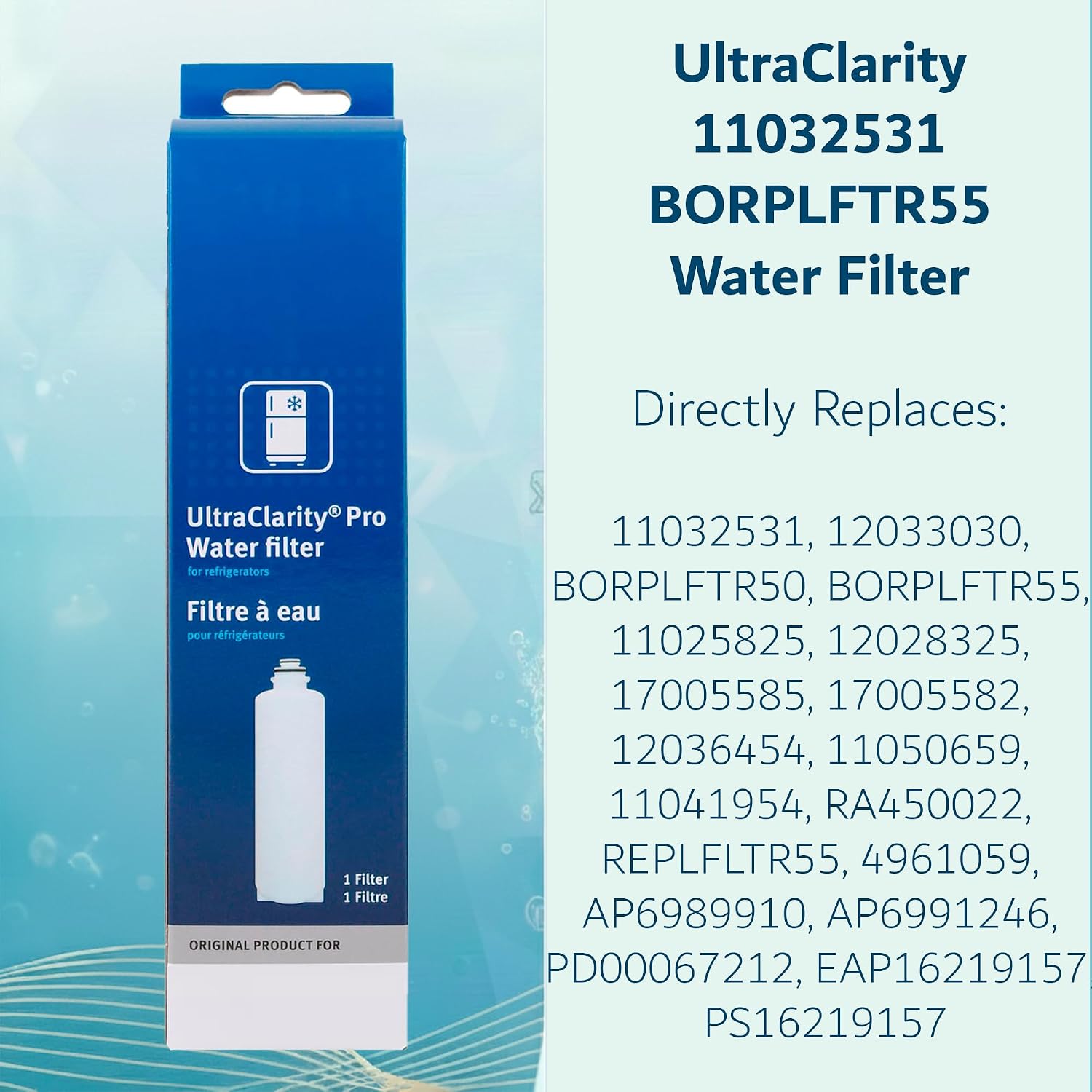 UltraClarity 11032531 BORPLFTR55 Replacement Filter - 17005583 RA450012 - Fits for UltraClarity Bosch Thermador GAGGENAU Refrigerator Water Filter NSF Certified (National Sanitation Foundation) (3)