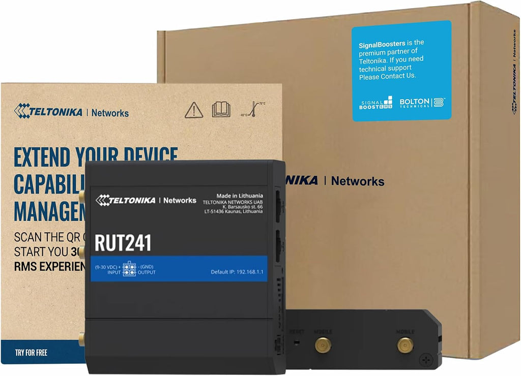 Teltonika RUT241 Industrial Cellular WiFi Sim Router - 4G LTE (Cat 4), 3G Connectivity - Wireless Access Point with Hotspot Functionality - RMS Compatible, Automatic WAN Failover (TELRUT241098000)
