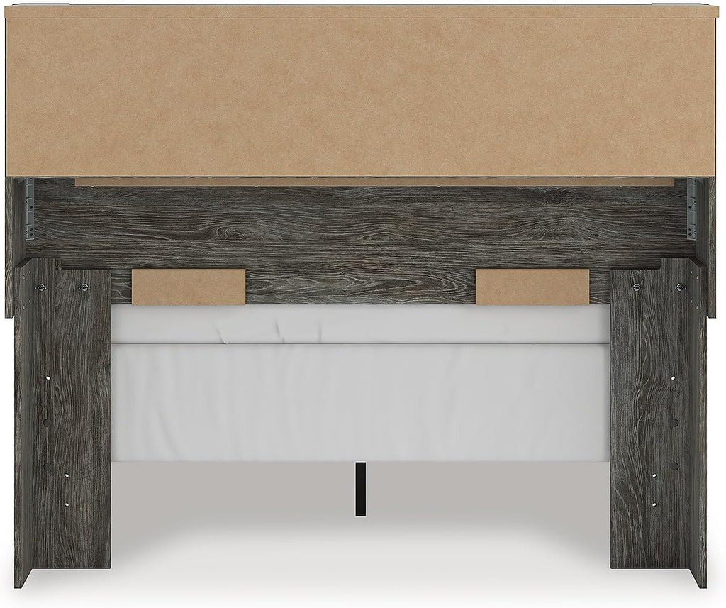 Signature Design by Ashley Frandern Rustic Bookcase Panel Bed with Nailhead Accents, Foundation or Box Spring Needed, Full, Gray