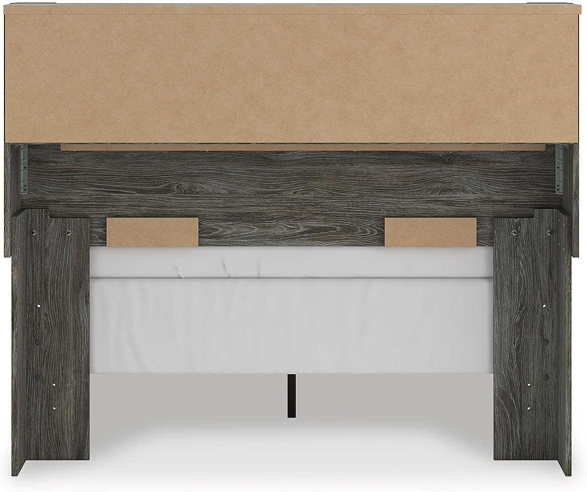 Signature Design by Ashley Frandern Rustic Bookcase Panel Bed with Nailhead Accents, Foundation or Box Spring Needed, Full, Gray