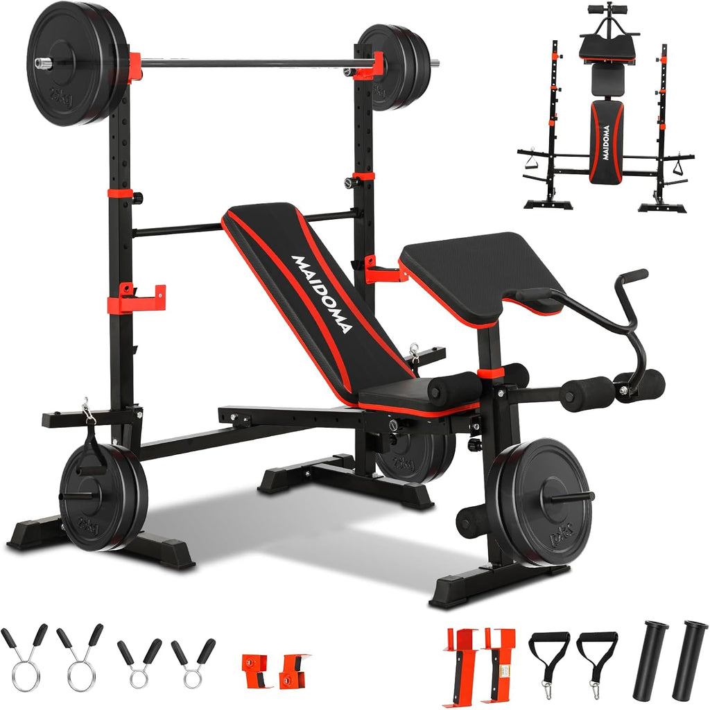 1500LBS 6 in 1 Weight Bench Set with Leg Extension/Curl and Preacher Curl, Bench Press Set and barbell Rack with Safety Bar Catches, Foldable Workout Benches for Home(US Stock)