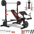 1500LBS 6 in 1 Weight Bench Set with Leg Extension/Curl and Preacher Curl, Bench Press Set and barbell Rack with Safety Bar Catches, Foldable Workout Benches for Home(US Stock)