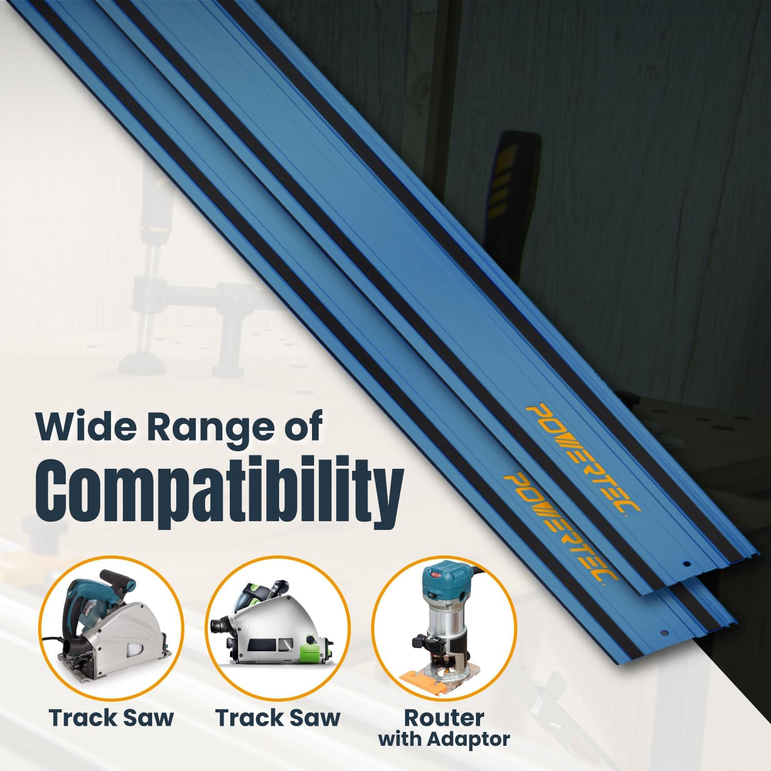 POWERTEC 72150 Makita/Festool 110' Track Saw Joining Set with Protective Bag | Includes 2x55 Guide Rails and (2) Connectors for Woodworking Projects