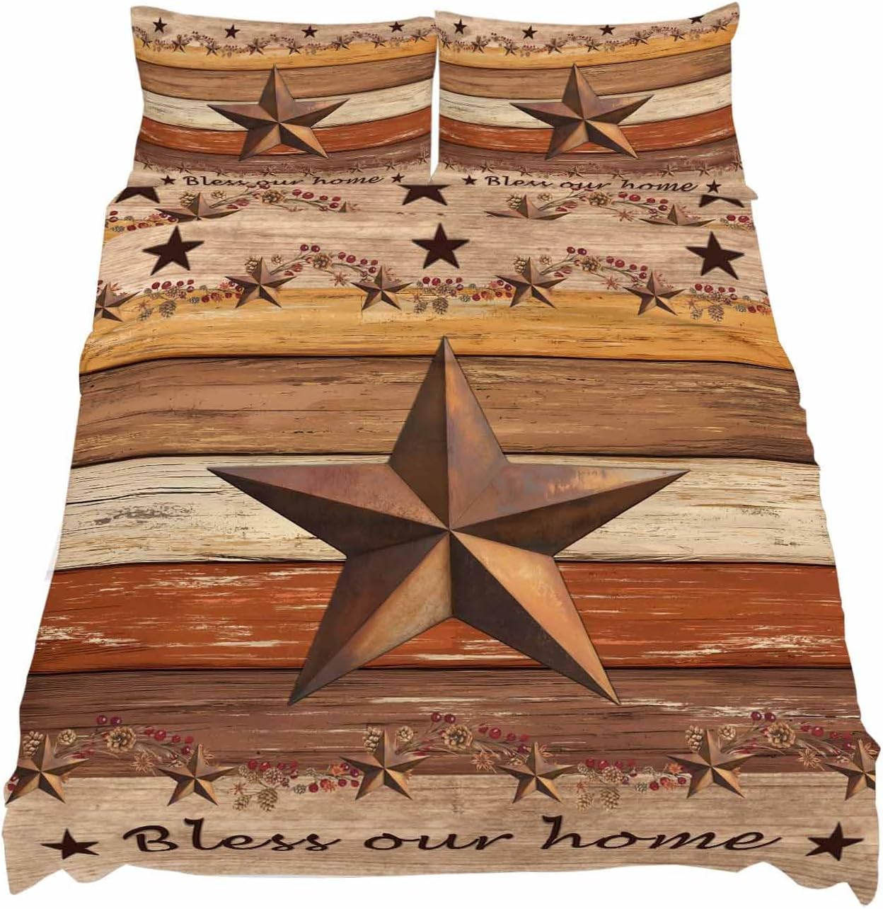 Western Texas Star Vintage Cal King Sheet Set 4 Piece Bedding - Farmhouse Brown Wood Grain Breathable Comfy Cooling Bed Sheets & Pillowcase Sets, Hotel Luxury Flat Sheets Deep Pockets Fitted Sheet