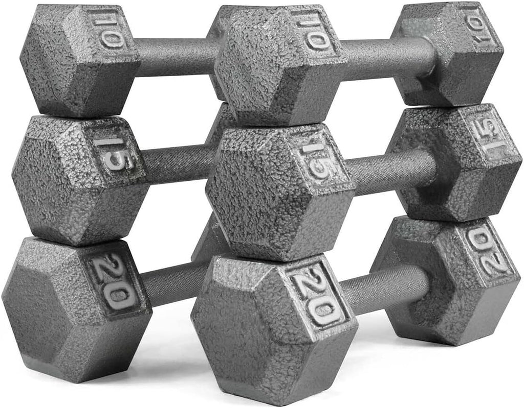 WF Athletic Supply Cast Iron Dumbbell Set, Solid Hexagon Grey Dumbbell Set, Strength Training Free Weights for Women & Men