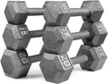 WF Athletic Supply Cast Iron Dumbbell Set, Solid Hexagon Grey Dumbbell Set, Strength Training Free Weights for Women & Men