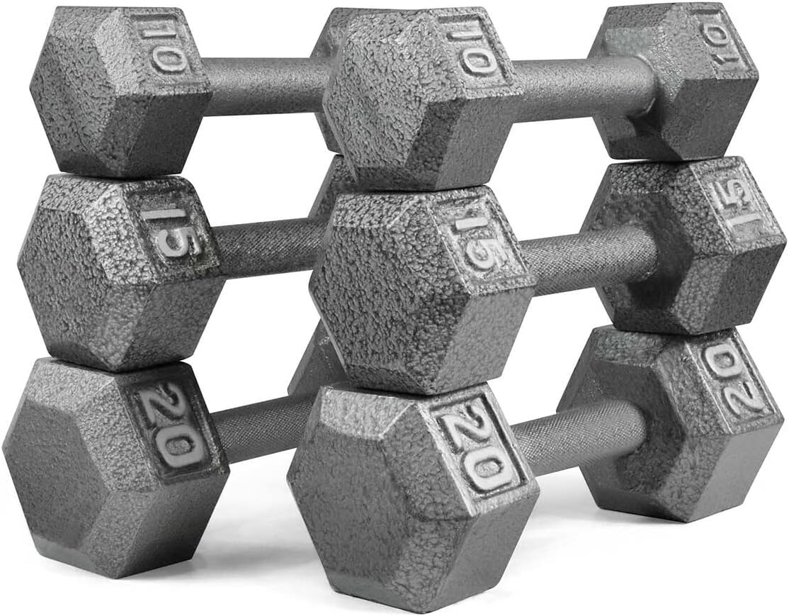 WF Athletic Supply Cast Iron Dumbbell Set, Solid Hexagon Grey Dumbbell Set, Strength Training Free Weights for Women & Men