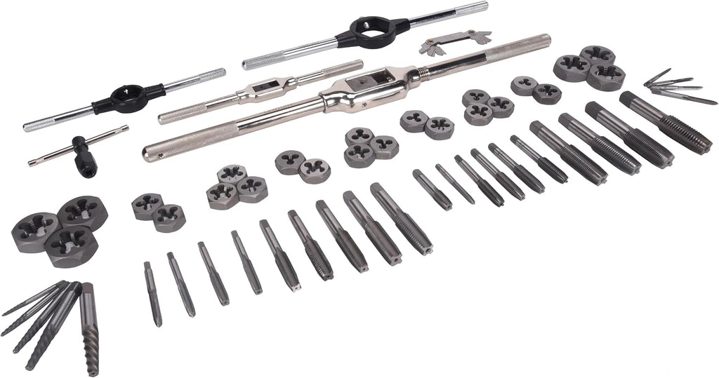 Century Drill & Tool Metric Tap and Die Set, 58-Pc Heat Treated Steel Hand Cutting Taps & Dies Includes Wrenches, Screw Extractors, Pitch Gauge & More - 98957