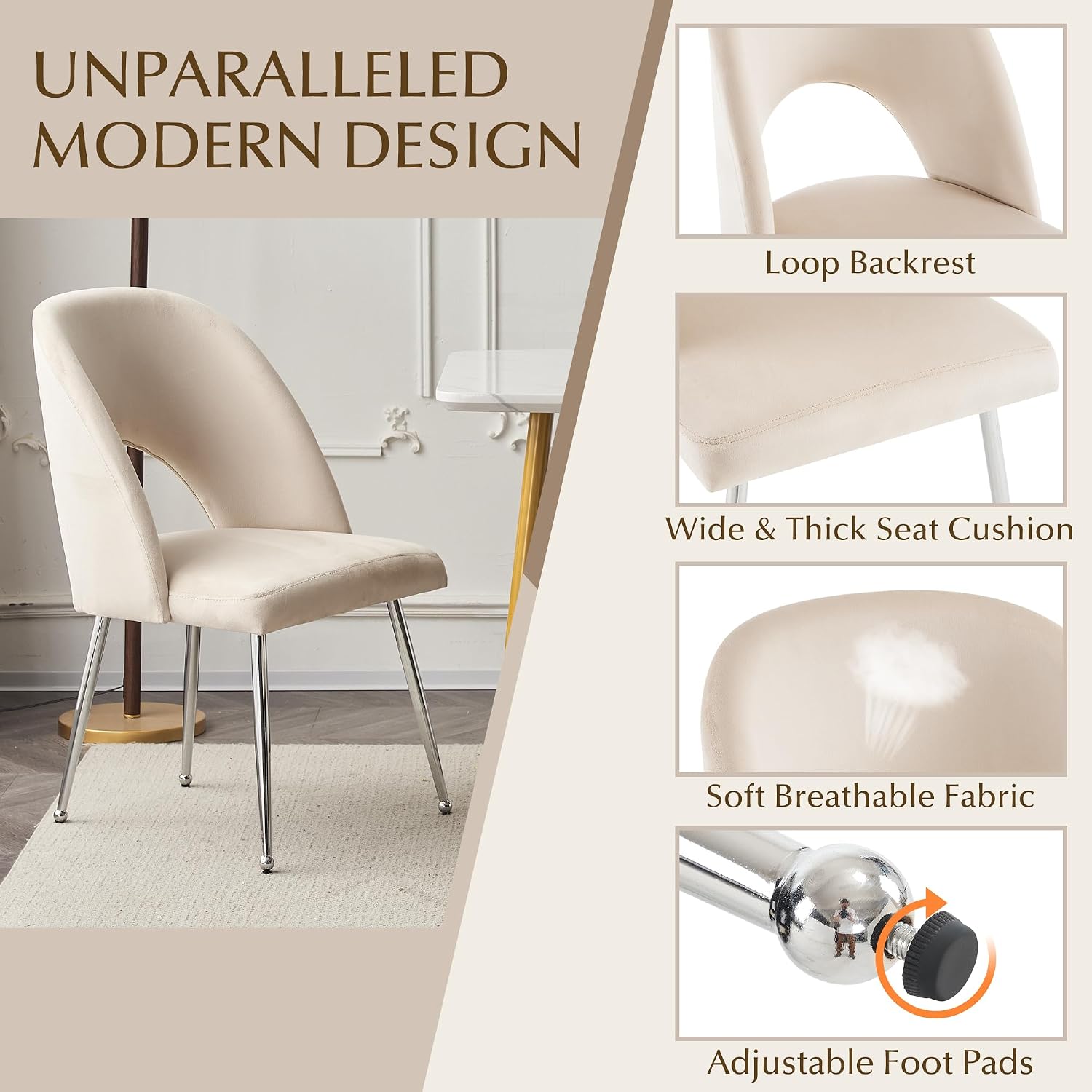 Luxury Velvet Swivel Dining Chairs Set of 2 Beige Chairs for Living Room or Bedroom Single Light Luxury Design Metal Legs Elegant Furniture for Home Décor (Beige Set of 4)