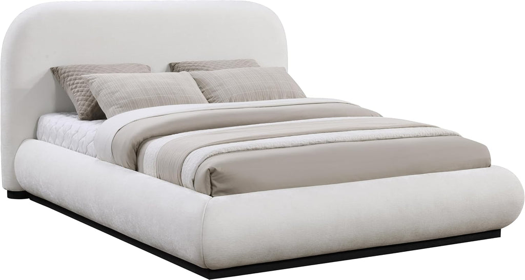 Meridian Furniture B1214Cream-F Vaughn Collection Modern | Contemporary Full Bed with Soft Cream Chenille Fabric, Black Finish Solid Wood Base, 68.25' W x 87.75' D x 44.5' H, Cream, Full