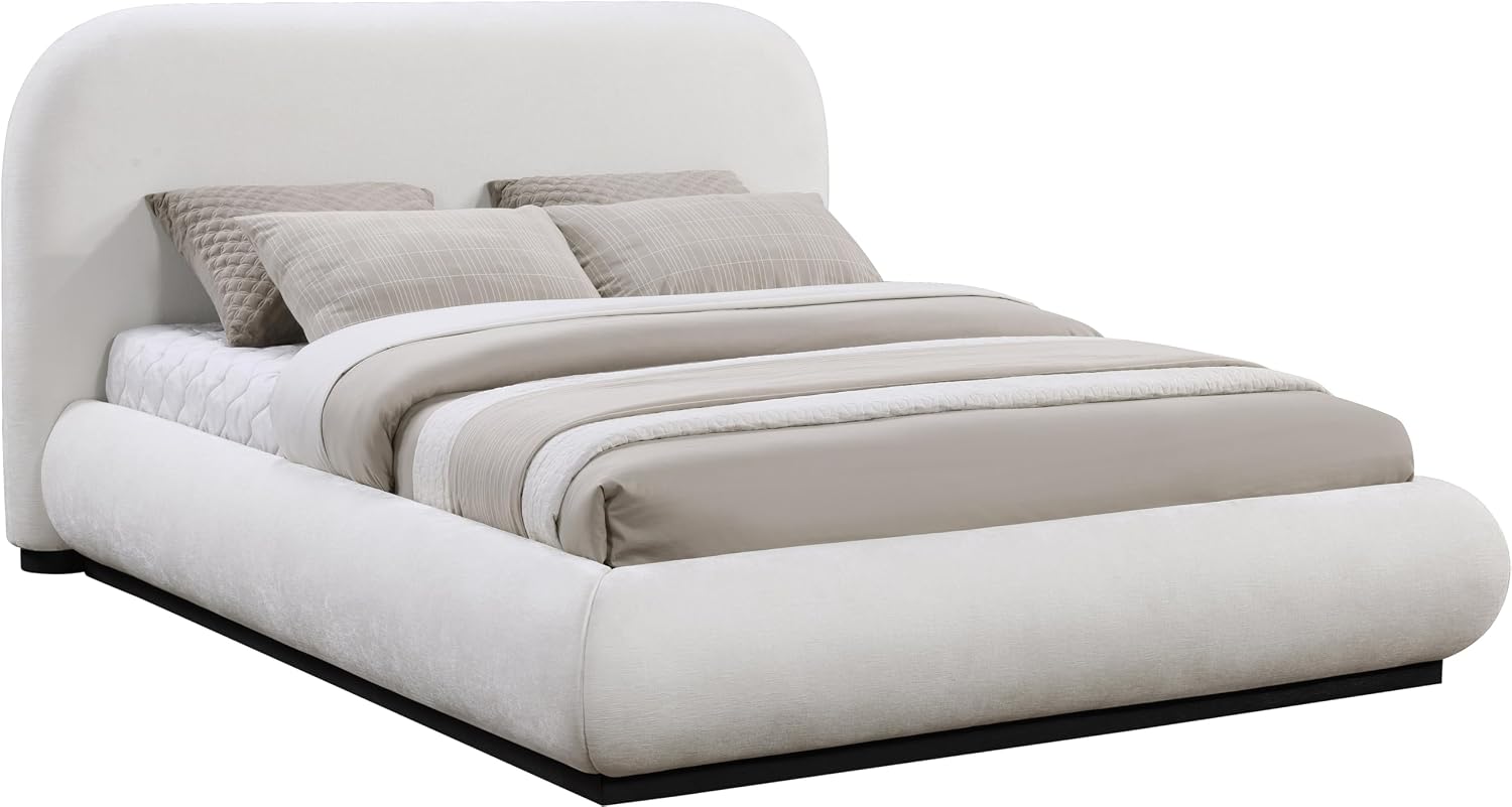 Meridian Furniture B1214Cream-F Vaughn Collection Modern | Contemporary Full Bed with Soft Cream Chenille Fabric, Black Finish Solid Wood Base, 68.25' W x 87.75' D x 44.5' H, Cream, Full