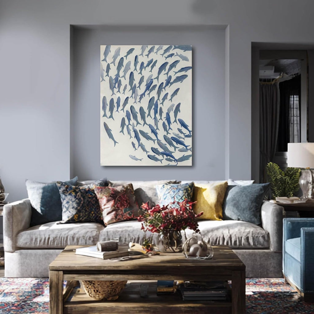 CHUDANHAO Blue and White Wall Decor Animal Decorative Paintings Fish Canvas Wall Art 30'x40' Office Decorations Artwork for Bedroom