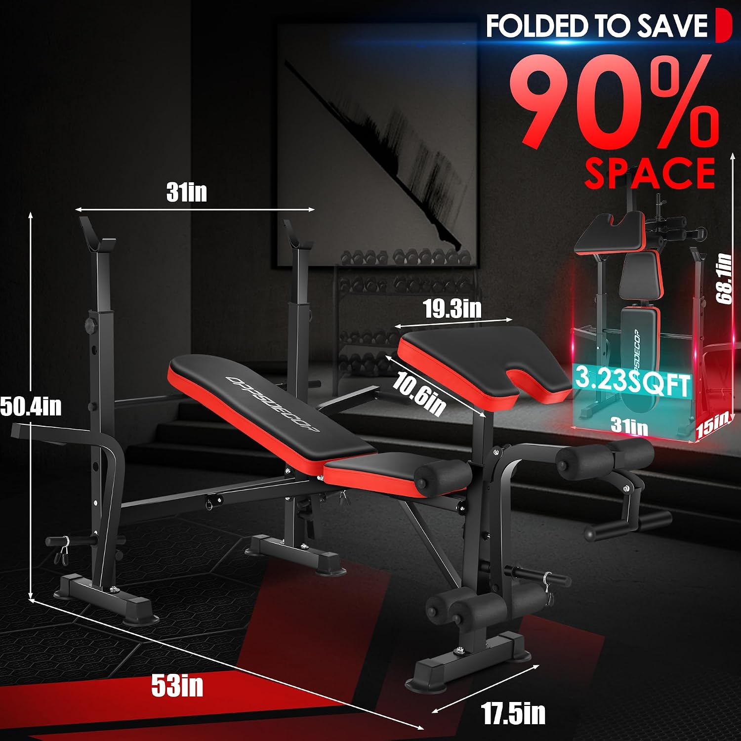 OPPSDECOR 660lbs 6 in 1 Weight Bench Set with Squat Rack Adjustable Workout Bench with Leg Developer Preacher Curl Rack Fitness Strength Training for Home Gym