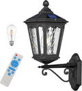 Solar LED Wall Light Outdoor with Remote Control, 22'' Front Door Sconce Dusk to Dawn 3 Lighting Modes Solar Exterior Wall Lantern Outside Lights for Patio Doorway Porch Walkway, Black