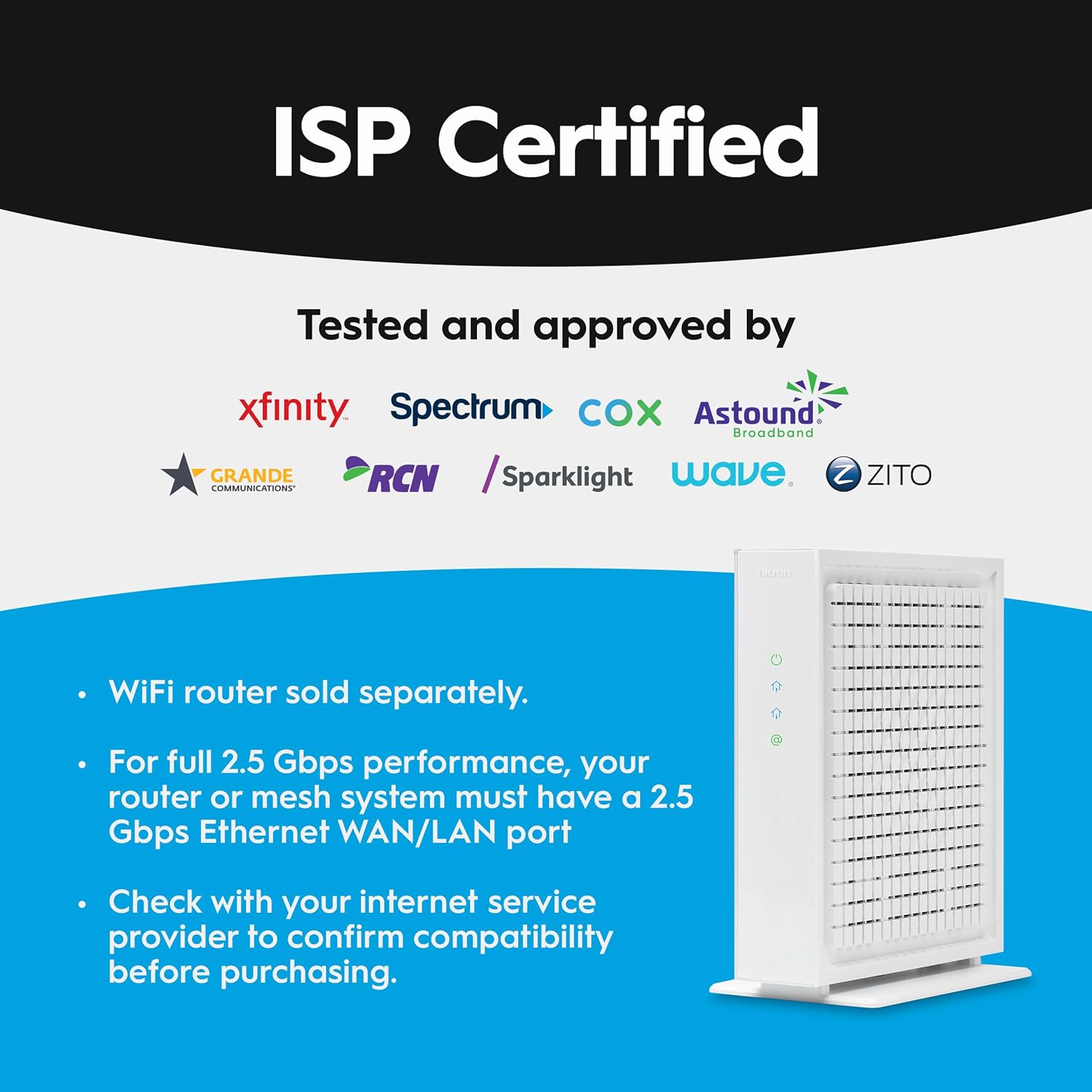 Hitron CODA56 DOCSIS 3.1 Cable Modem ONLY (NOT Fiber) with 3-Year Warranty | NO WiFi/Voice/Router | Single Ethernet Port | Xfinity/Spectrum/Cox Compatible | Requires Separate WiFi Router
