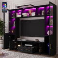 Bobve 94' Wall Unit Entertainment Center for TVs up to 70',Modern TV Console with APP LED Lights,Multifunctional TV Stand with Tempered Glass Door,Drawers & Shelves for Living Room,Black