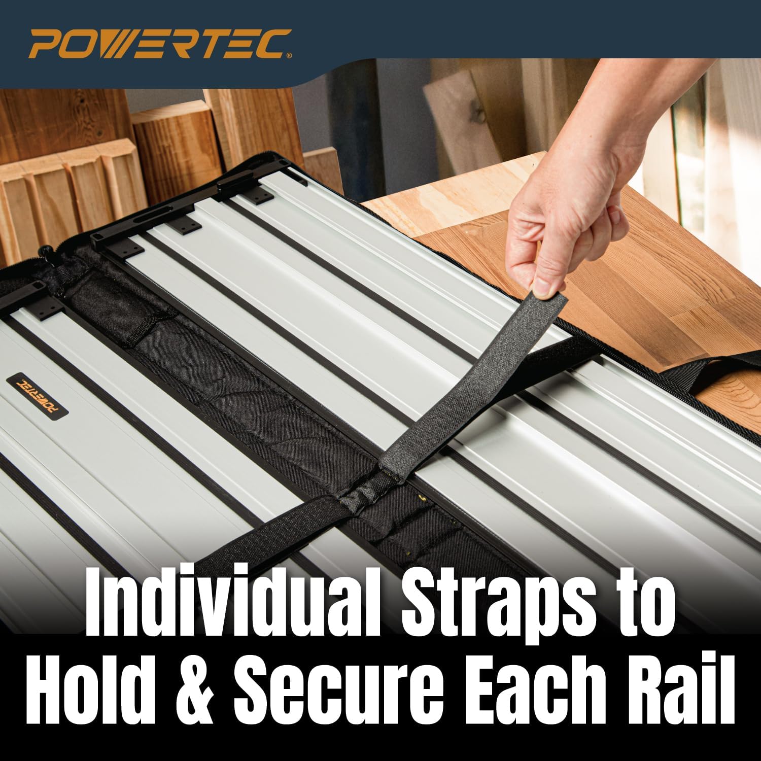 POWERTEC 110' Track Saw Guide Rail Joining Set for Ridgid Track Saws, Include 2x55' Extruded Aluminum Guide Rail, 2 Rail Extension Connectors and Protective Carrying Bag (72133)