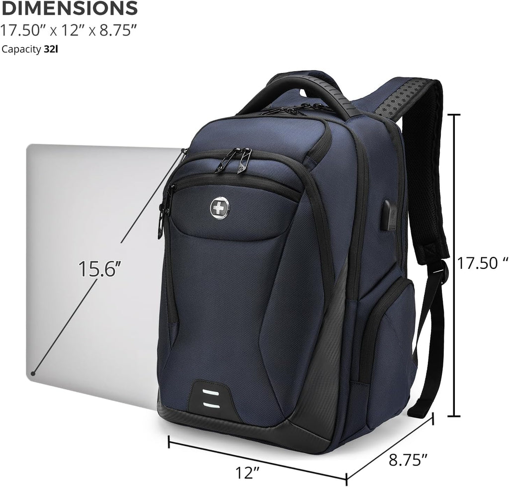 Swissdigital Design Men's Laptop Backpack for College and Business Travel with Integrated USB Charging Port and RFID Protection Fits Laptops up to 15.6 inch, Blue | SD1695-12