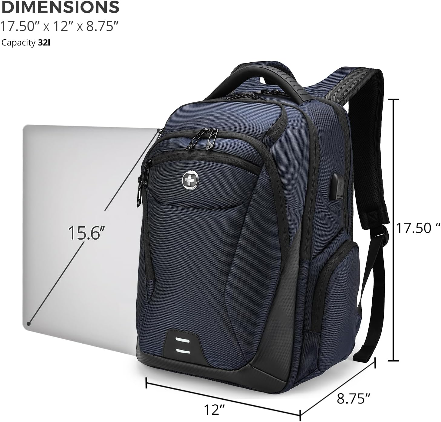 Swissdigital Design Men's Laptop Backpack for College and Business Travel with Integrated USB Charging Port and RFID Protection Fits Laptops up to 15.6 inch, Blue | SD1695-12
