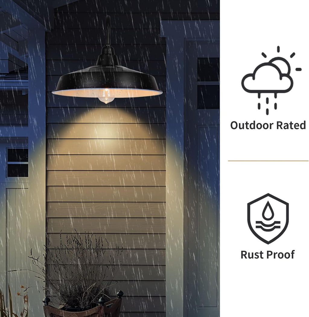 Solar Barn Light Outdoor, 16 Inch Dome Wall Light Solar Powered, Farmhouse Exterior Wall Sconce, Industrial Outside Lighting Fixture, Rustic Lantern for Garage, Barn, Shed, RZSR020W