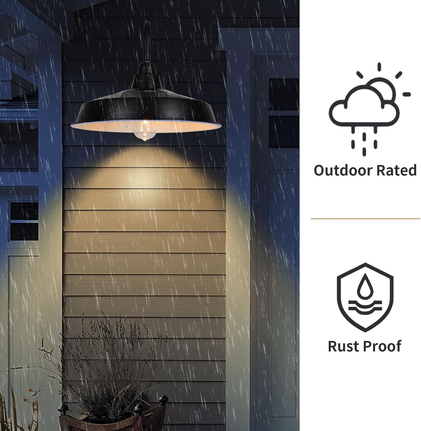 Solar Barn Light Outdoor, 16 Inch Dome Wall Light Solar Powered, Farmhouse Exterior Wall Sconce, Industrial Outside Lighting Fixture, Rustic Lantern for Garage, Barn, Shed, RZSR020W
