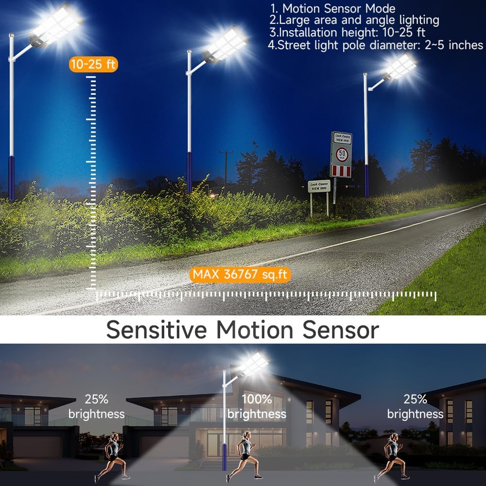 24000W Solar Street Lights Outdoor, 24000 Lumens Dusk to Dawn Motion Sensor Security Flood Light with Remote Control, Wireless, Waterproof, Perfect for Garden,Yard, Street, Parking lot