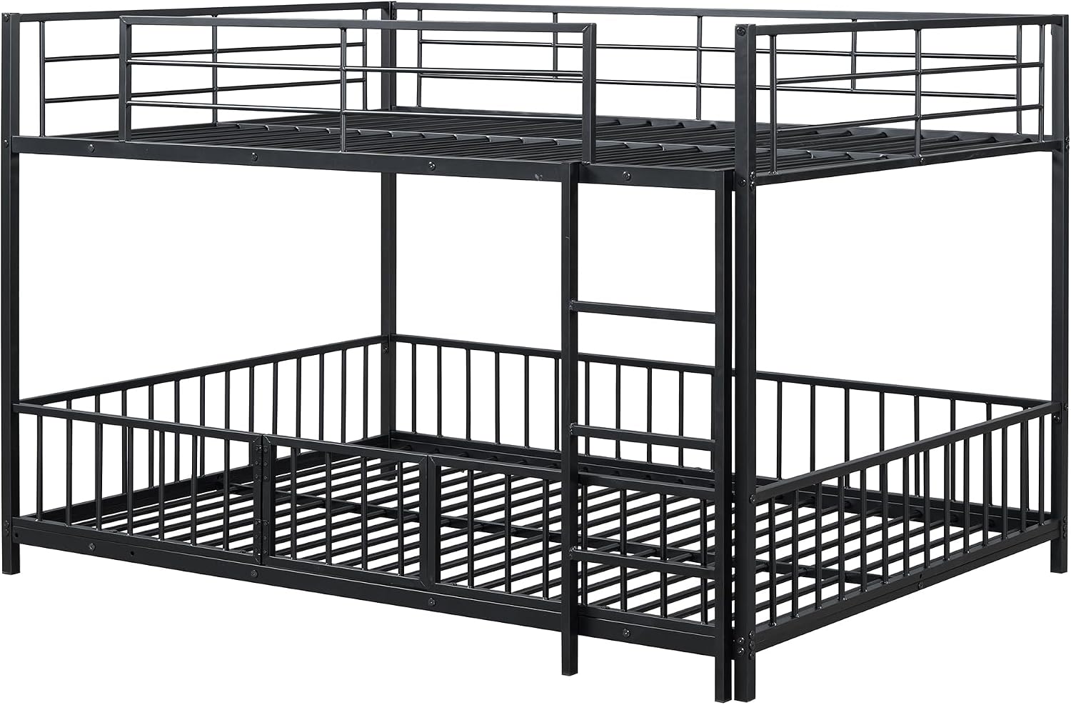 JIVOIT Metal Bunk Bed Frame with Slide and Ladder, Full Over Full Bunk Bed Size with Metal Slats Support, Full-Length Guardrail, Heavy Duty Metal Low Bunk Bed, No Box Spring Needed (Black,Full,09)