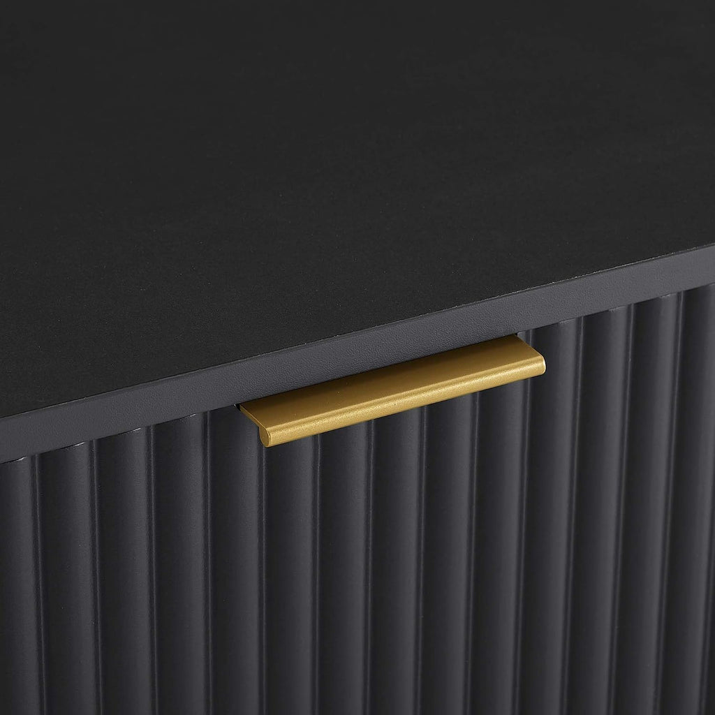 Manhattan Comfort Dumbo Fluted Nightstand with Drawer and Open Shelf, Gold Hairpin Legs and Metal Handle, Snap Tool-Free Assembly, Modern Bedside Accent Table for Bedroom, Office, Living Room in Black