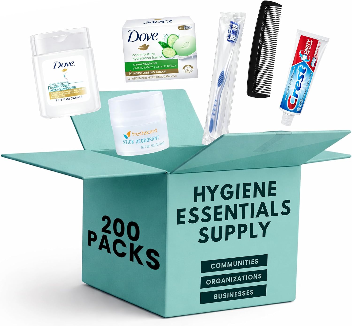 Assemble Your Own Hygiene Kit, Bulk Hygiene Essentials, Travel Size Toiletries Set with Comb, Toothbrush, Toothpaste, Shampoo, Deodorant, Bag and More (200 Pack)