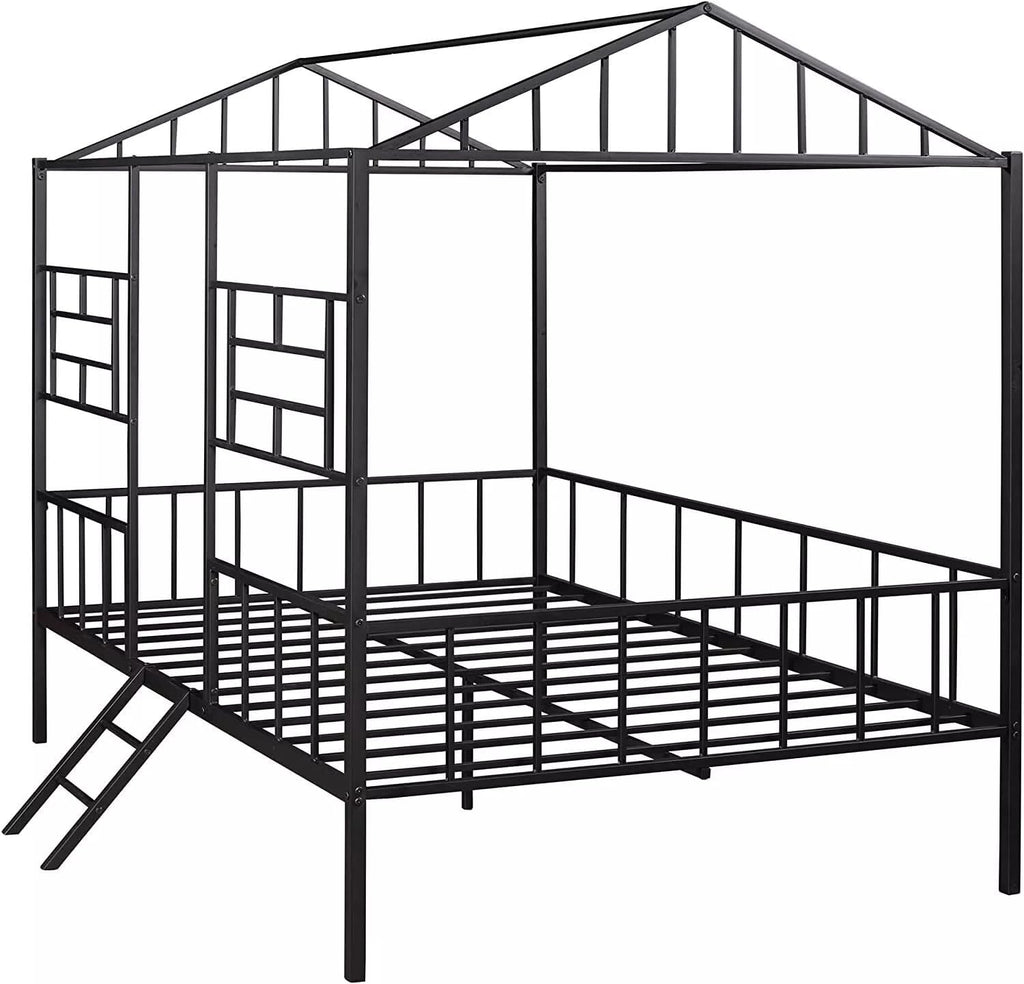 GOWE Black Finish Twin Bunk Bed Contemporary Style House Design with Full Metal Construction and Angled Ladder