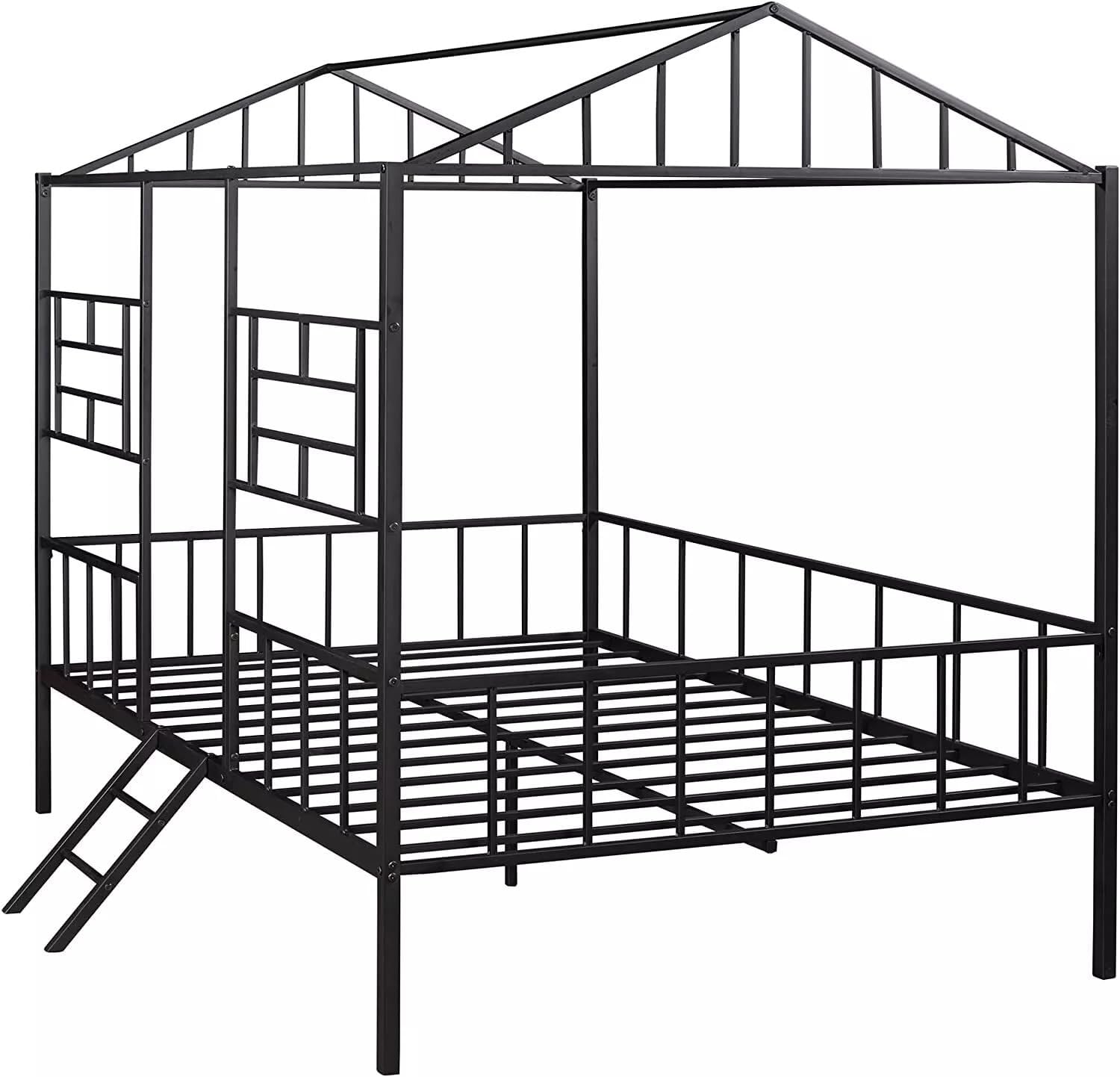 GOWE Black Finish Twin Bunk Bed Contemporary Style House Design with Full Metal Construction and Angled Ladder