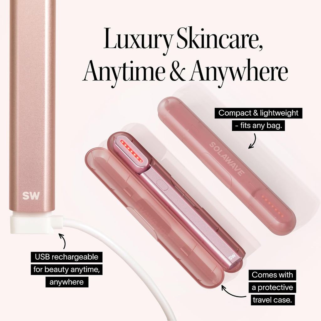 Solawave 4-in-1 Red Light Therapy Wand for Face & Neck | Beauty Device with Galvanic Current, Massager & Warmth | Anti-Aging, Wrinkle Reduction, Skin Tightening, Depuffing & Rejuvenation (Rose Gold)