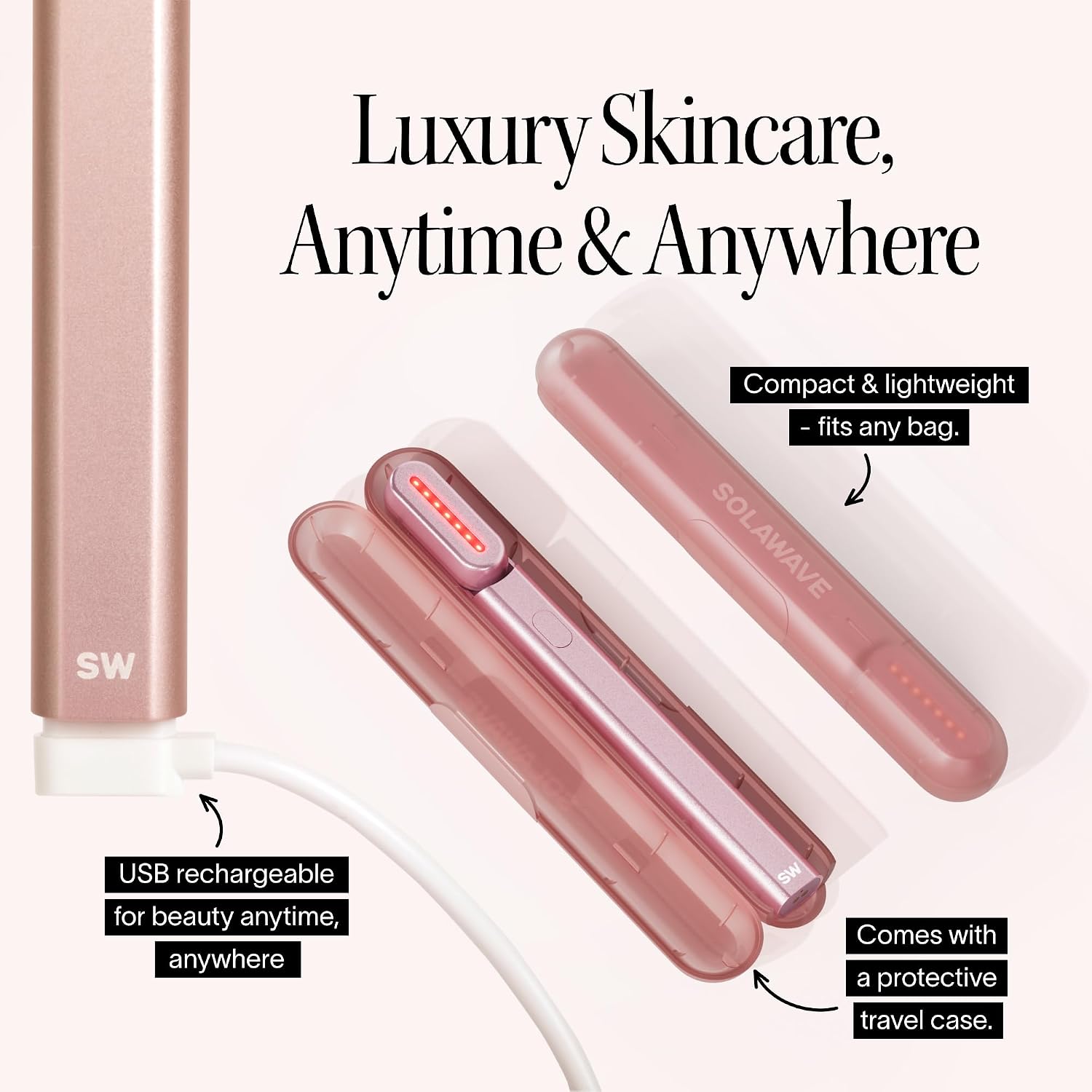 Solawave 4-in-1 Red Light Therapy Wand for Face & Neck | Beauty Device with Galvanic Current, Massager & Warmth | Anti-Aging, Wrinkle Reduction, Skin Tightening, Depuffing & Rejuvenation (Rose Gold)